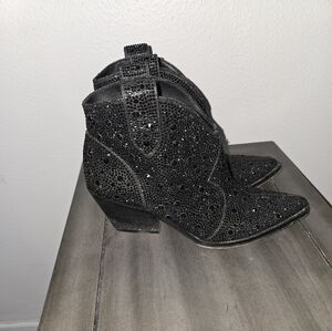 Jessica Simpson Black Rhinestone Western Ankle Boots - Women